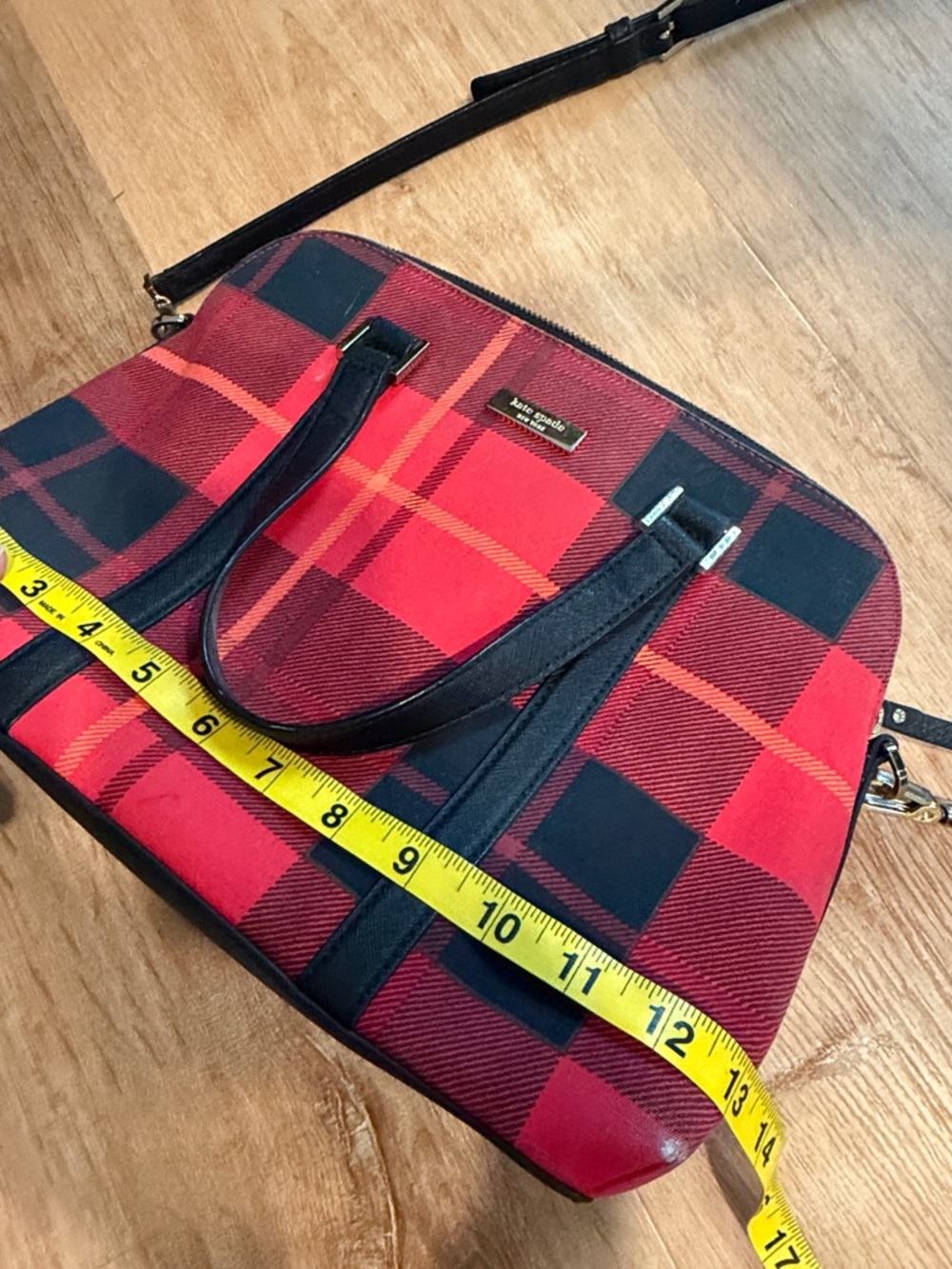 Kate Spade New York Newbury Lane Plaid Small Rachelle Red Plaid Satchel - Picture 5 of 7